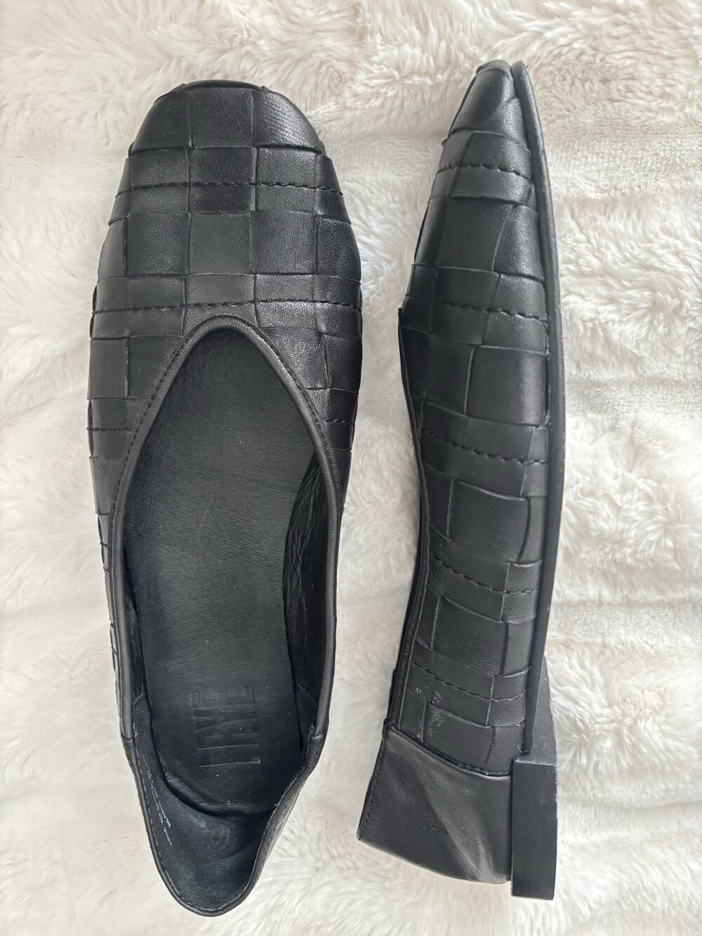 Frye Claire Black Leather Woven Ballet Flat Women’s 10M